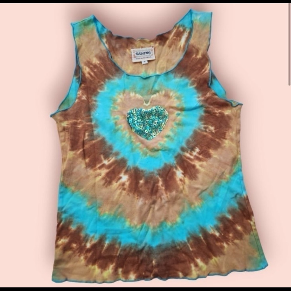 Vintage Y2K Santiki Heart Sequin Tie Dye tank 2000s